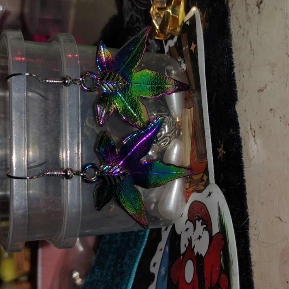 Iridescent Cannabis Leaf Earrings